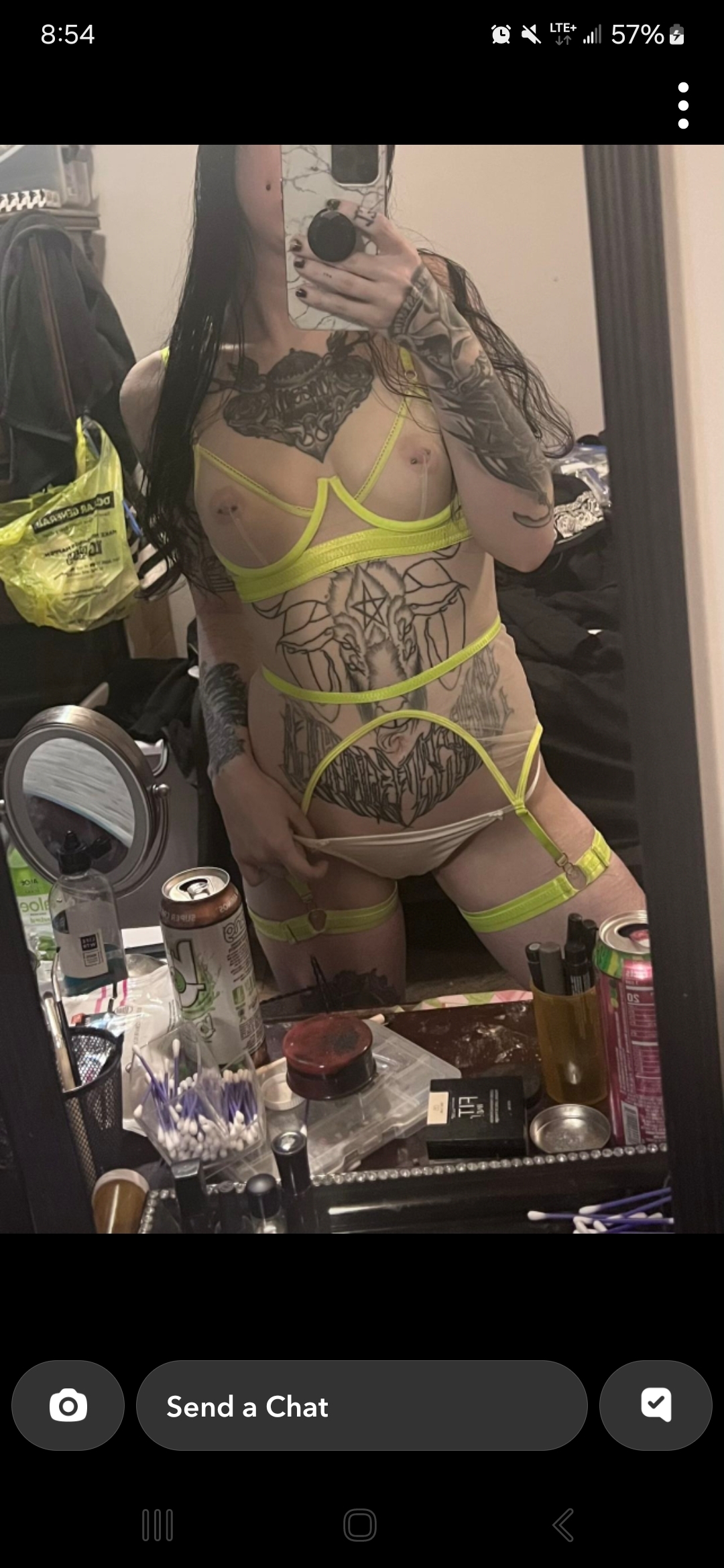 Slutty tattooed emo girl stripping — 44