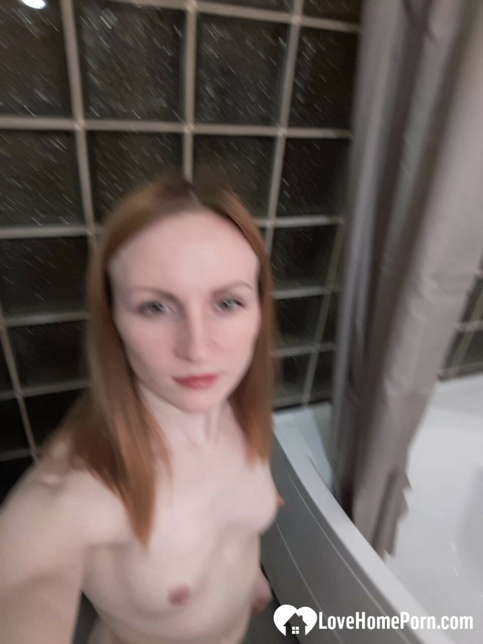 Skinny redhead with small tits in the mirror — 5